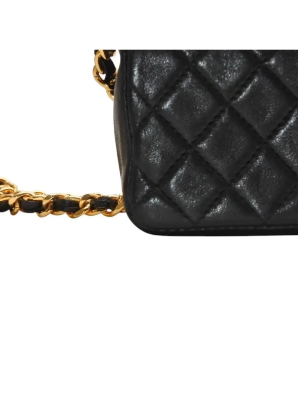 Chanel Micro Quilted Chain Shoulder Bag CC Logo Lambskin Black Gold